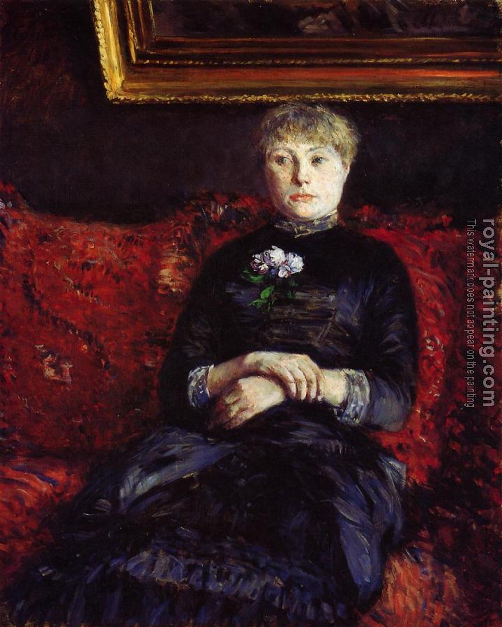 Gustave Caillebotte : Woman Sitting on a Red Flowered Sofa